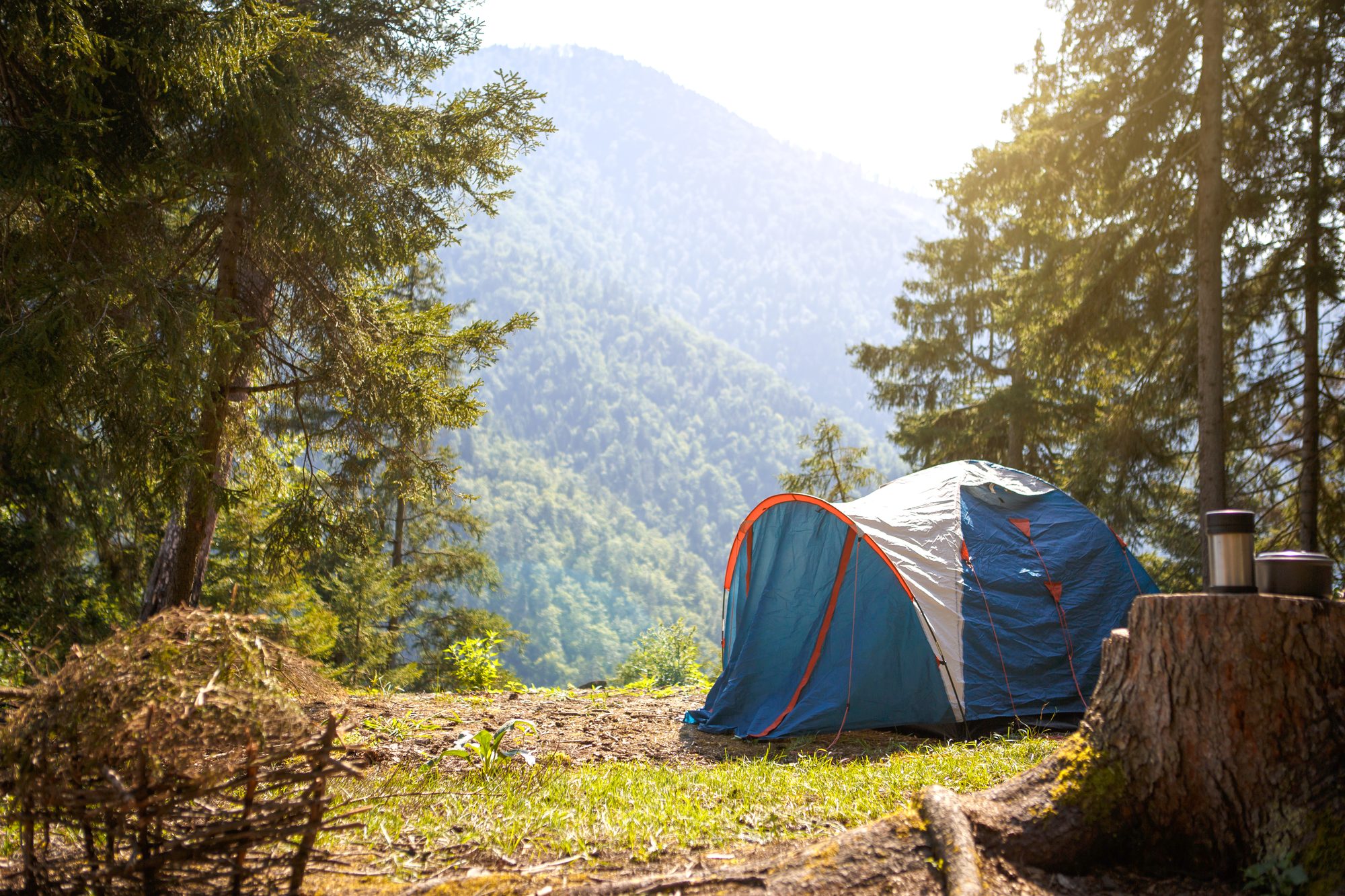 A tent pitched in the mountains at Qafshtama